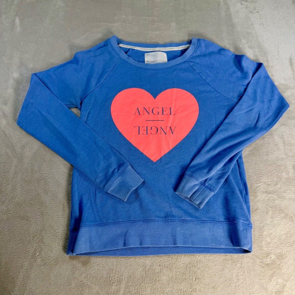 Victoria's Secret Angel Heart Sweatshirt Womens XS Blue Cotton Blend Pullover